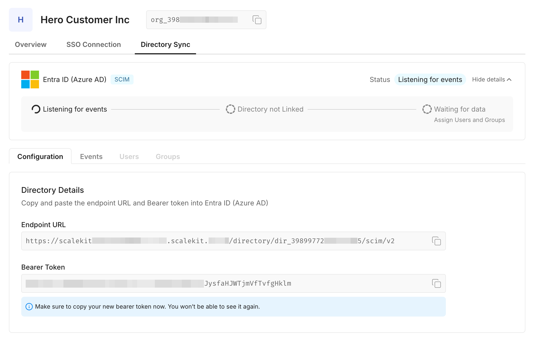 Endpoint URL and Bearer token for your organization.