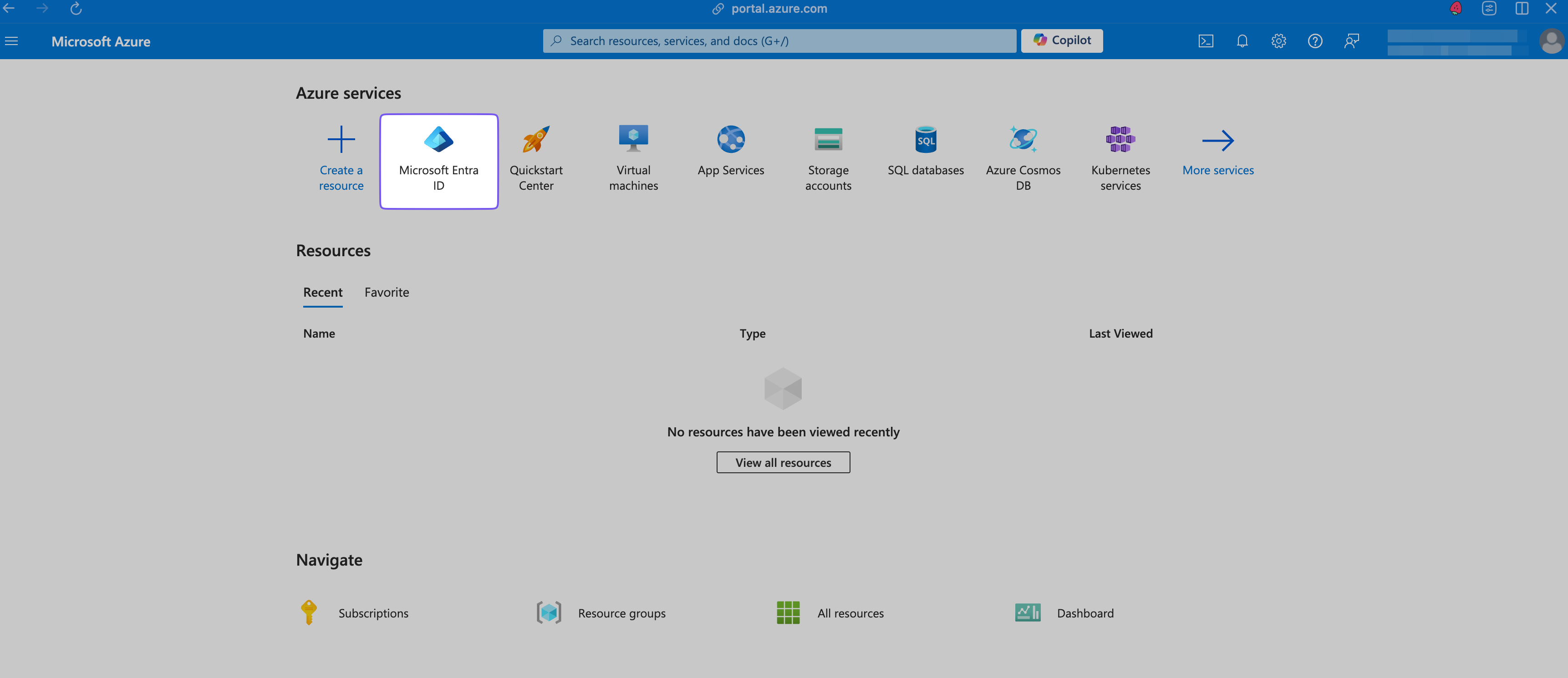 Microsoft Entra ID in the Azure portal.