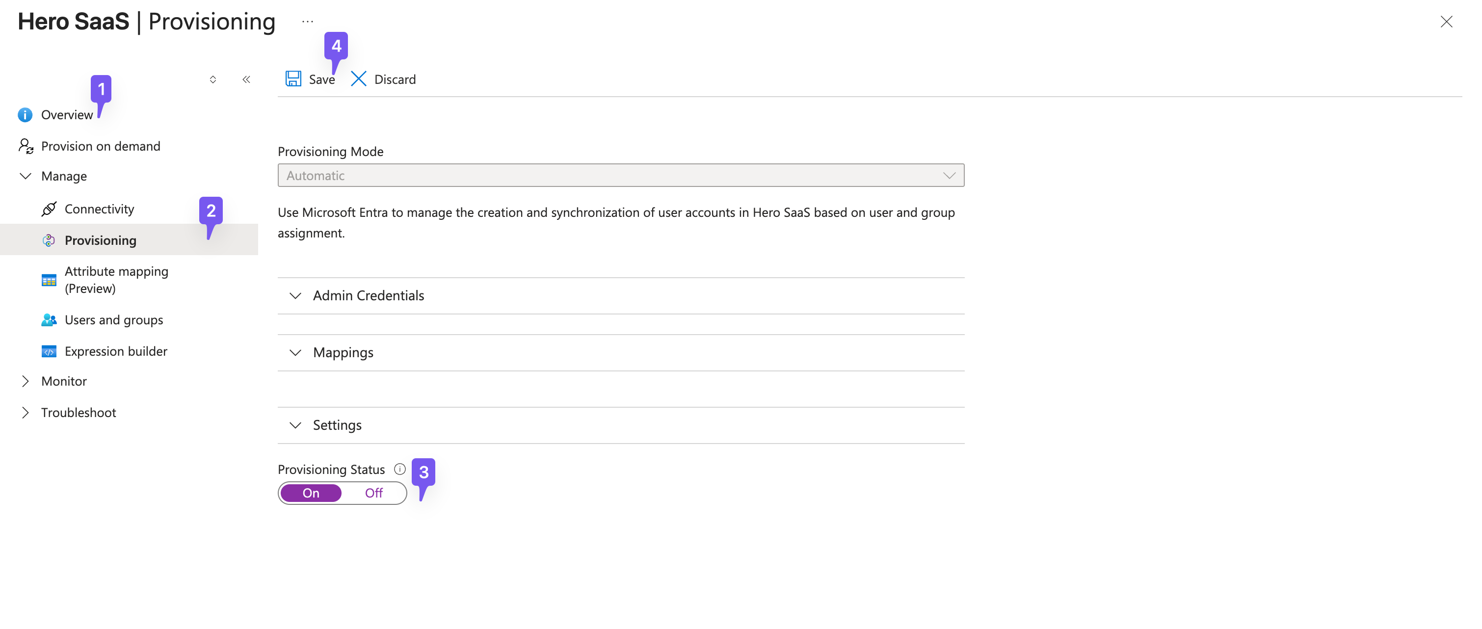 Making sure the "Provisioning Status" is toggled "On".