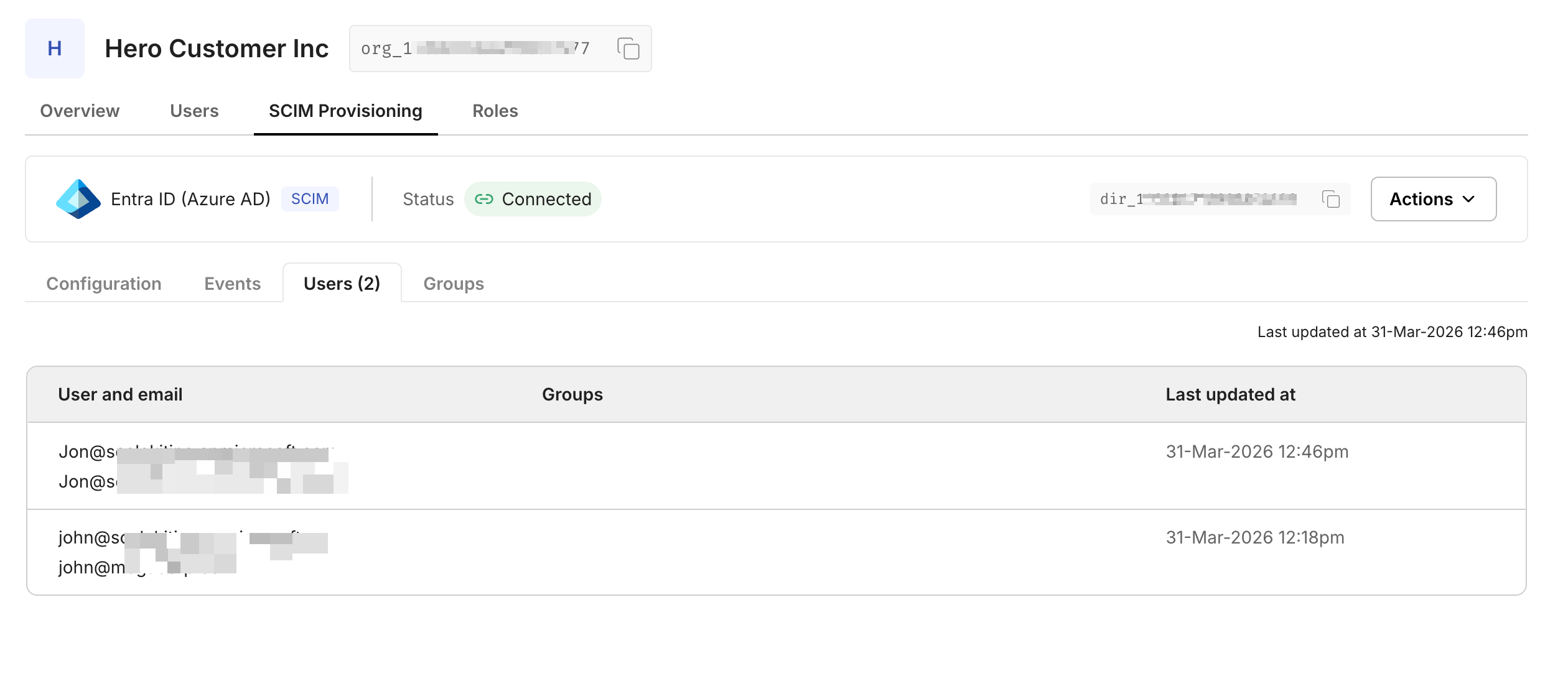 Group (Admins) provisioned in the admin portal.