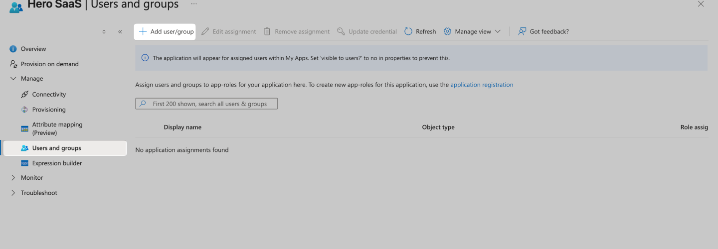 Go to Users and Groups tab for assign a user