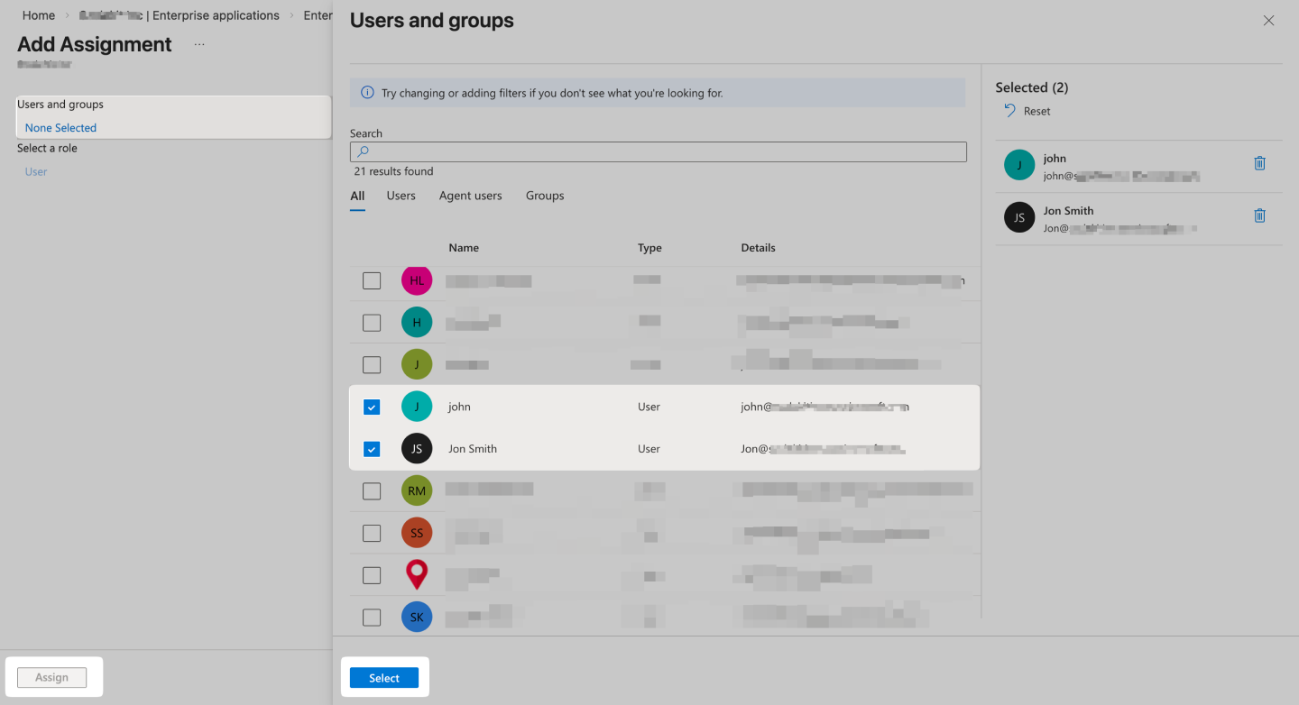 Assign users to application
