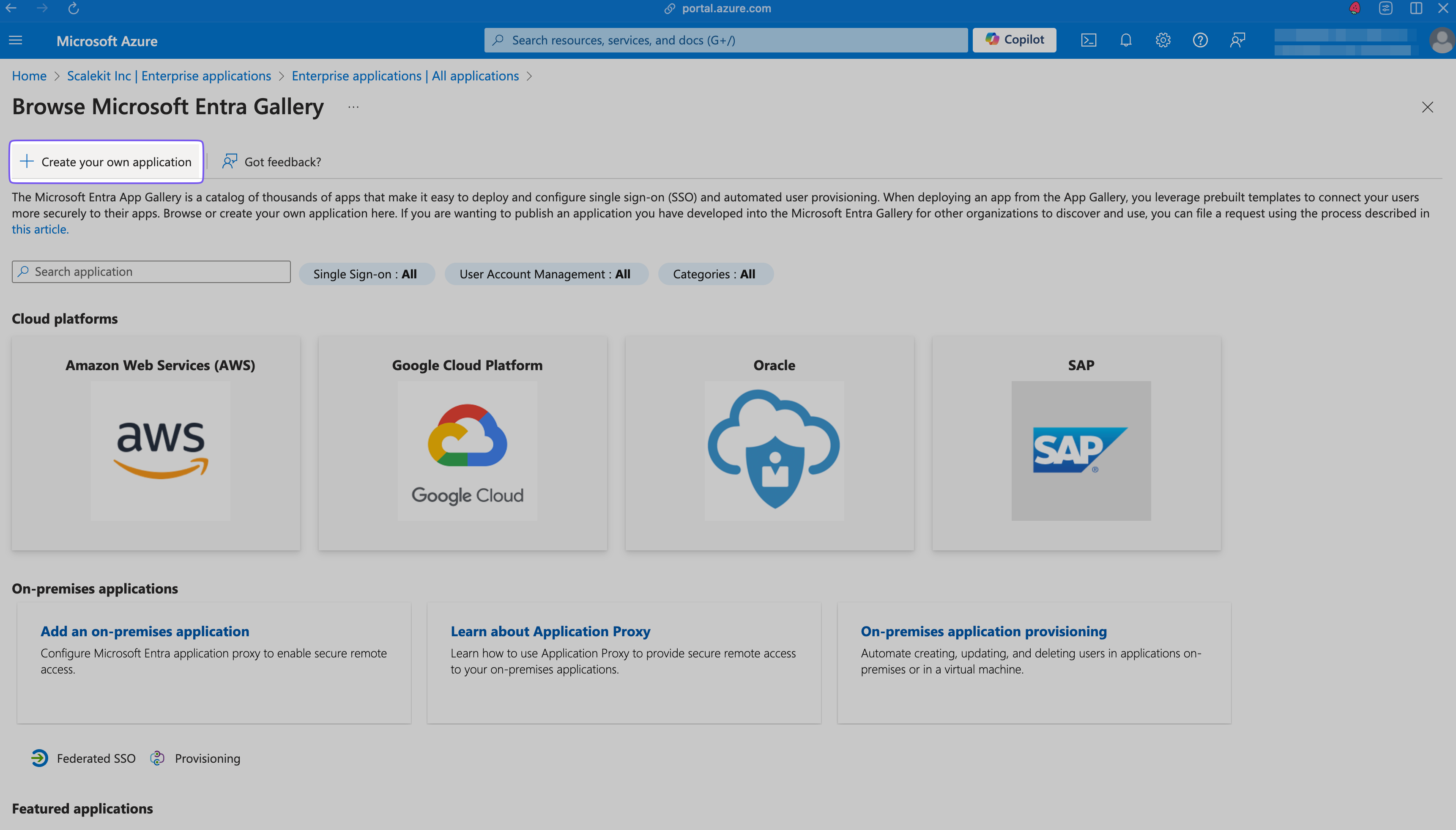 Creating a new application in Microsoft Entra ID.