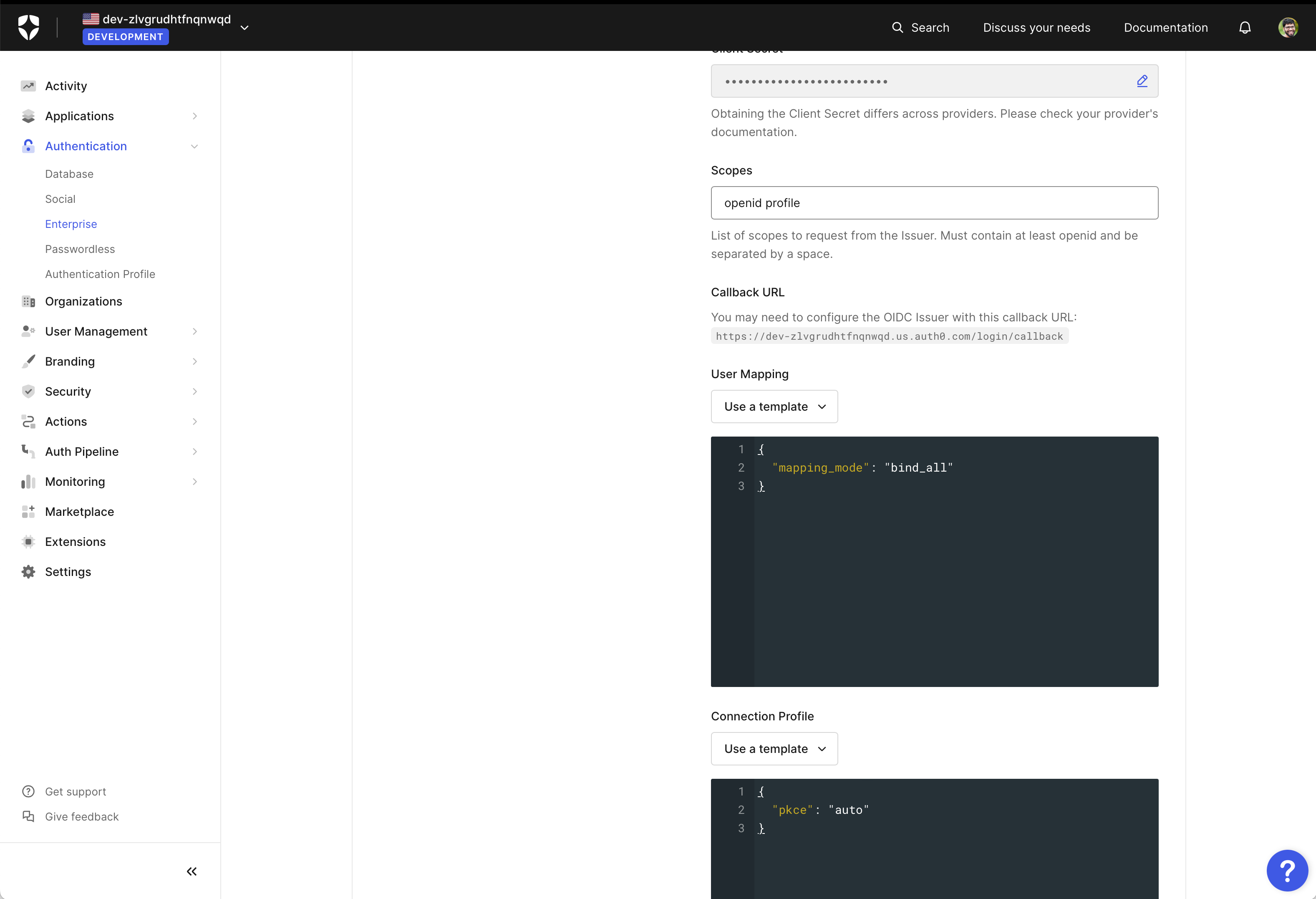 Copy Callback URL from your Auth0 Dashboard