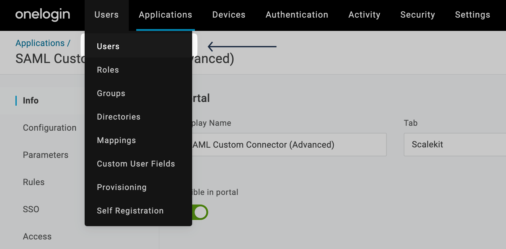 Locate Users under Users tab