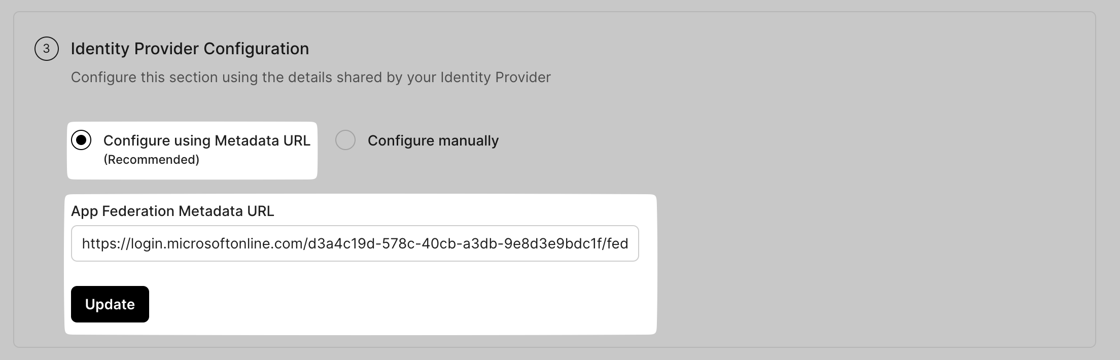 Paste App Federation Metadata URL