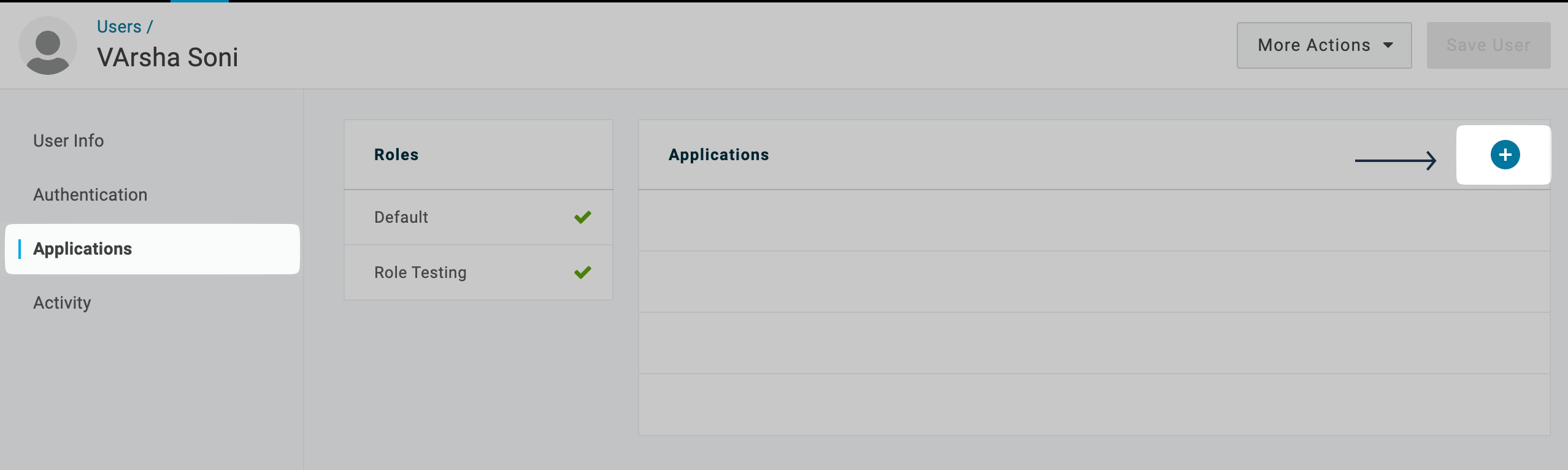Add application to previously selected user
