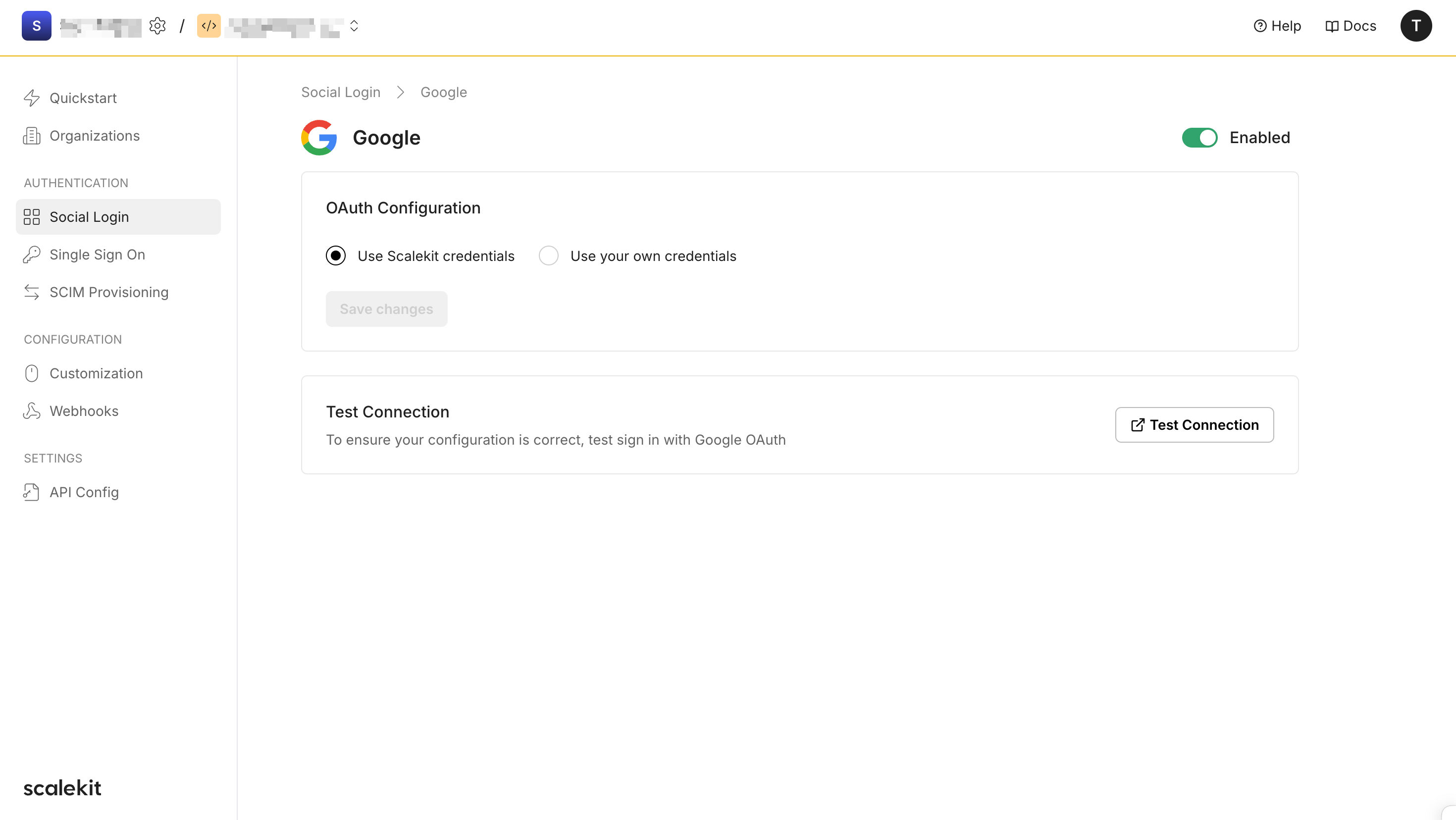 Use Scalekit credentials to test connection