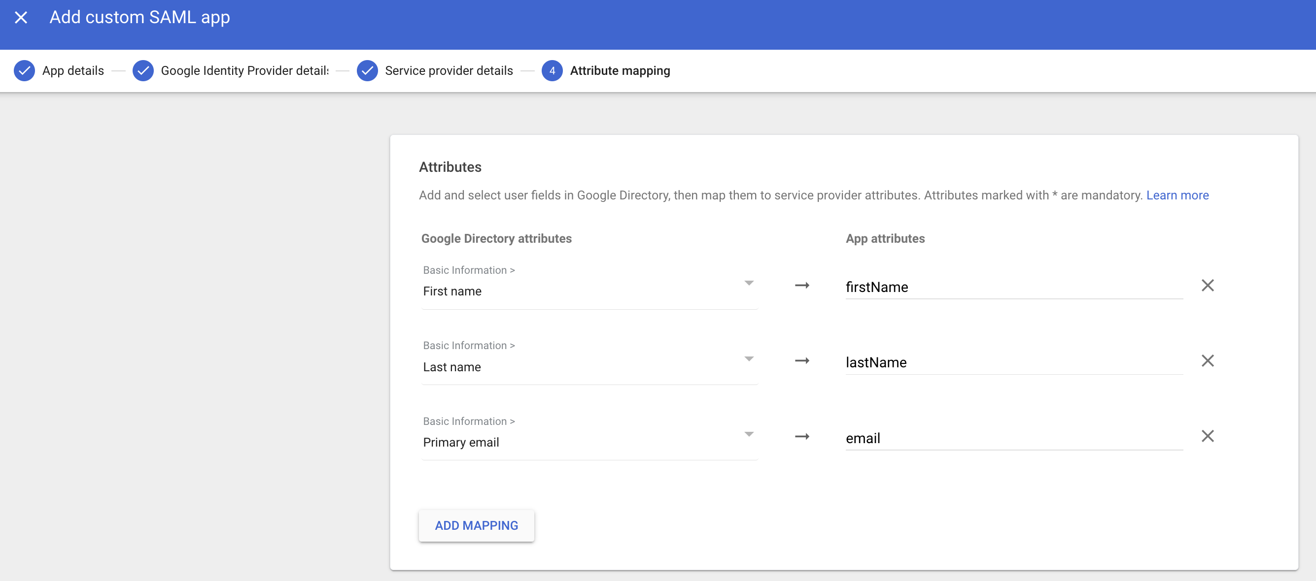 User profile attributes