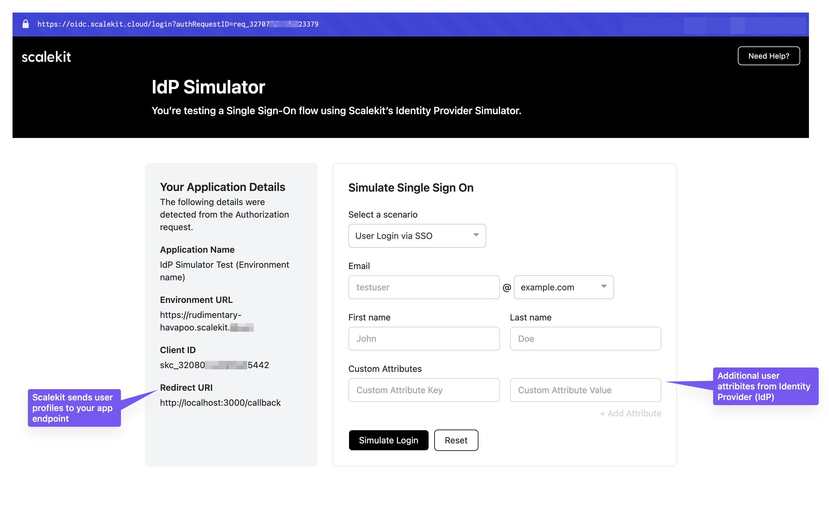 IdP Simulator form