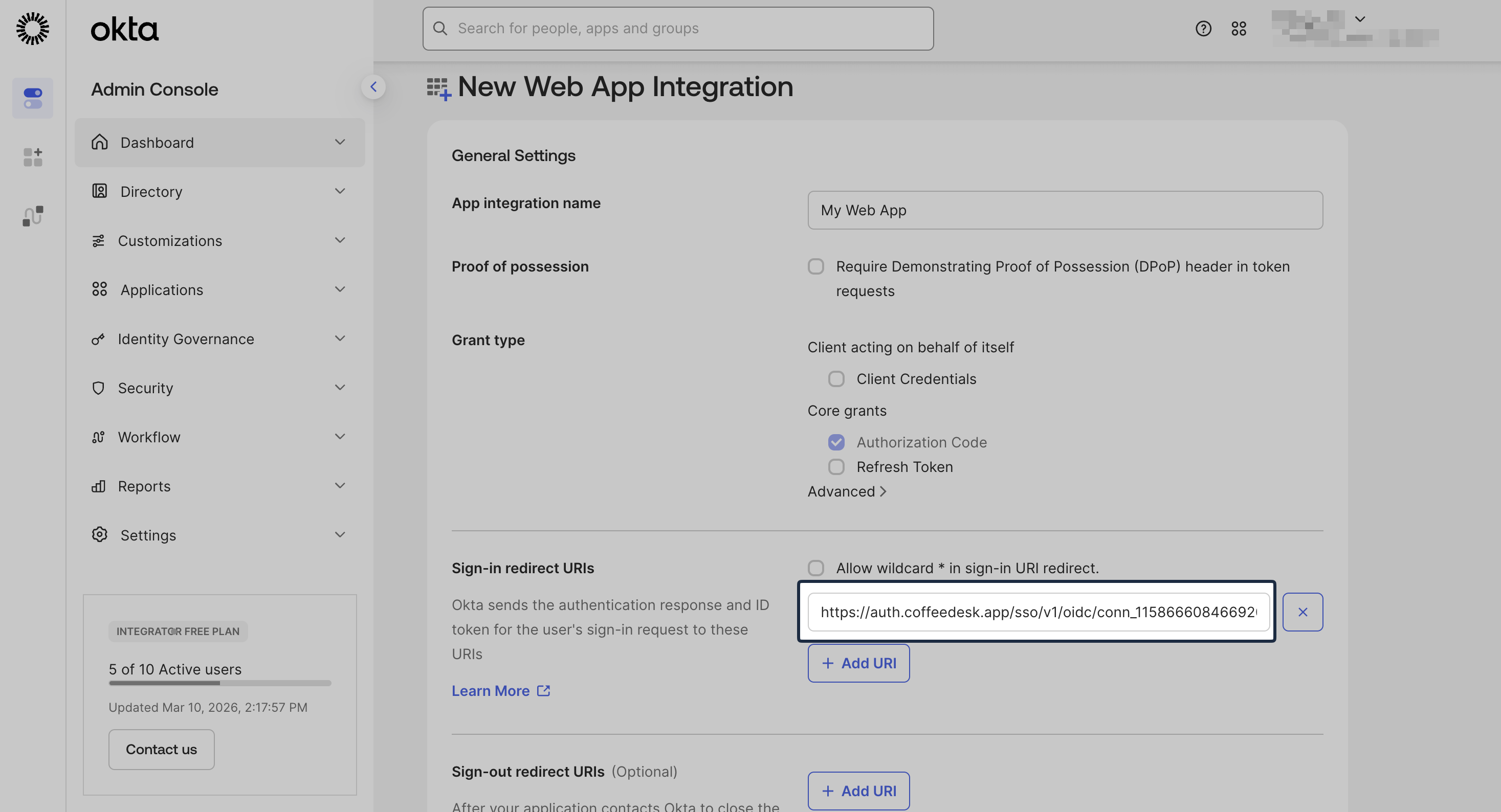 Add Redirect URL to Okta