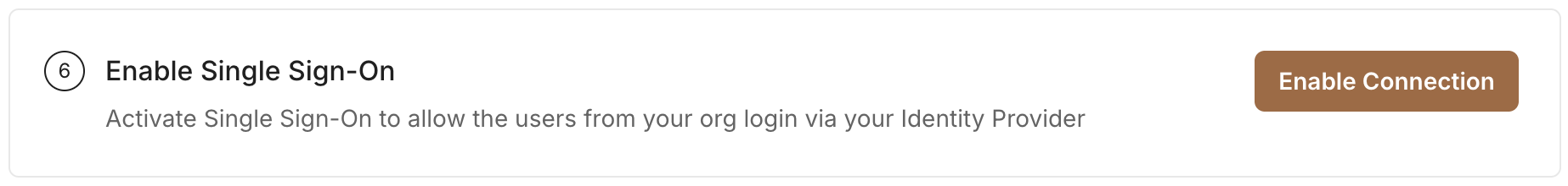 SSO Configuration Portal with Enable Connection action after successful test