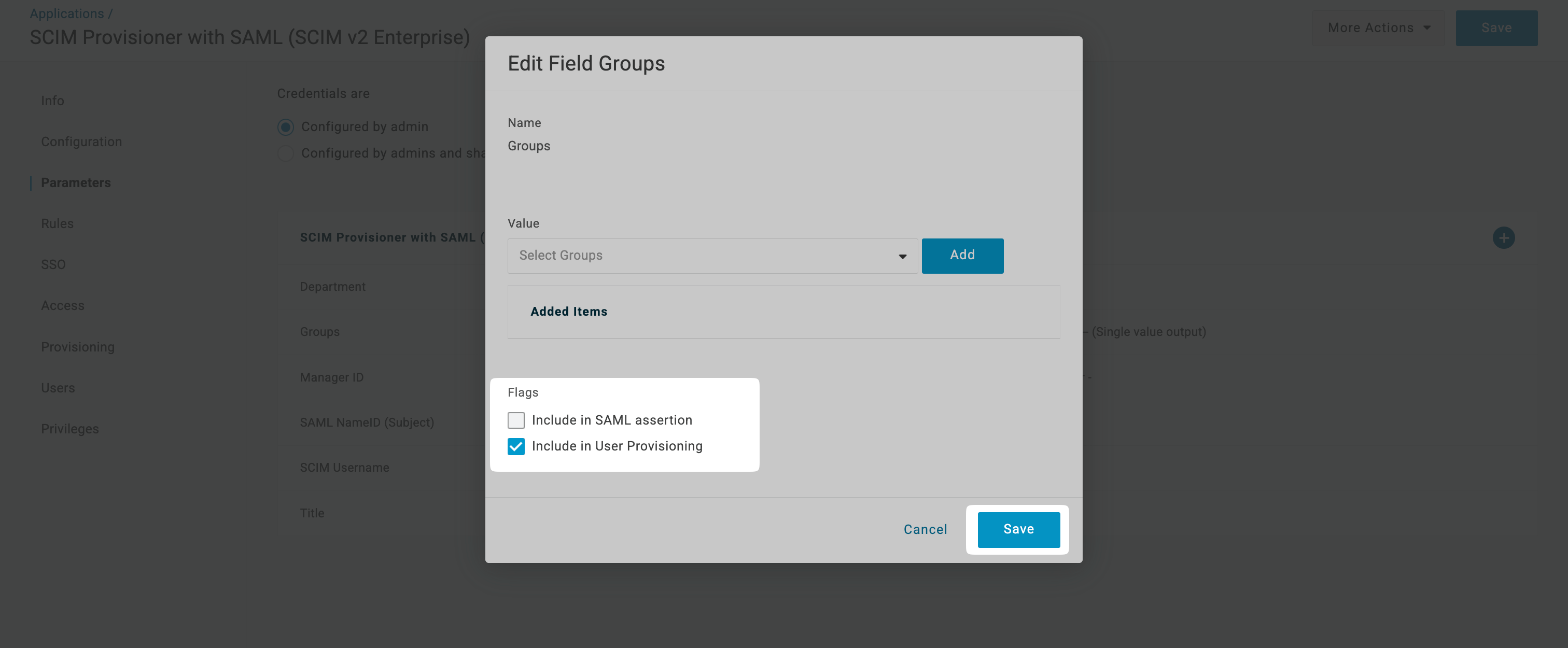 Set user provisioning option.
