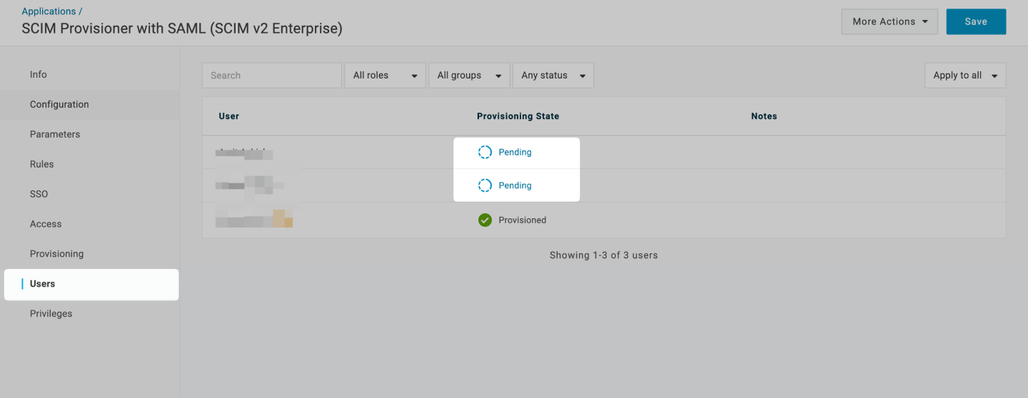 Users from the recently created role are listed here.