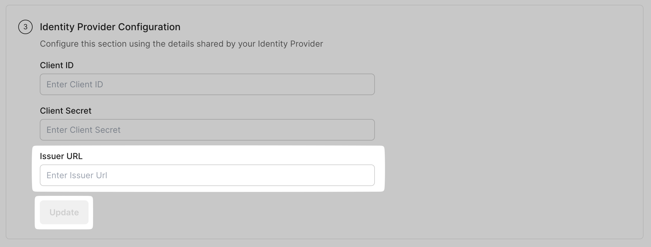 Enter copied Issuer URL, and click Update