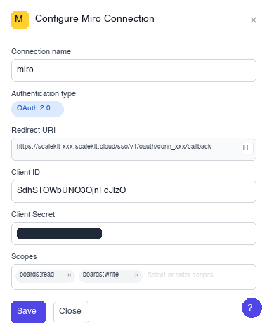 Add credentials in Scalekit dashboard