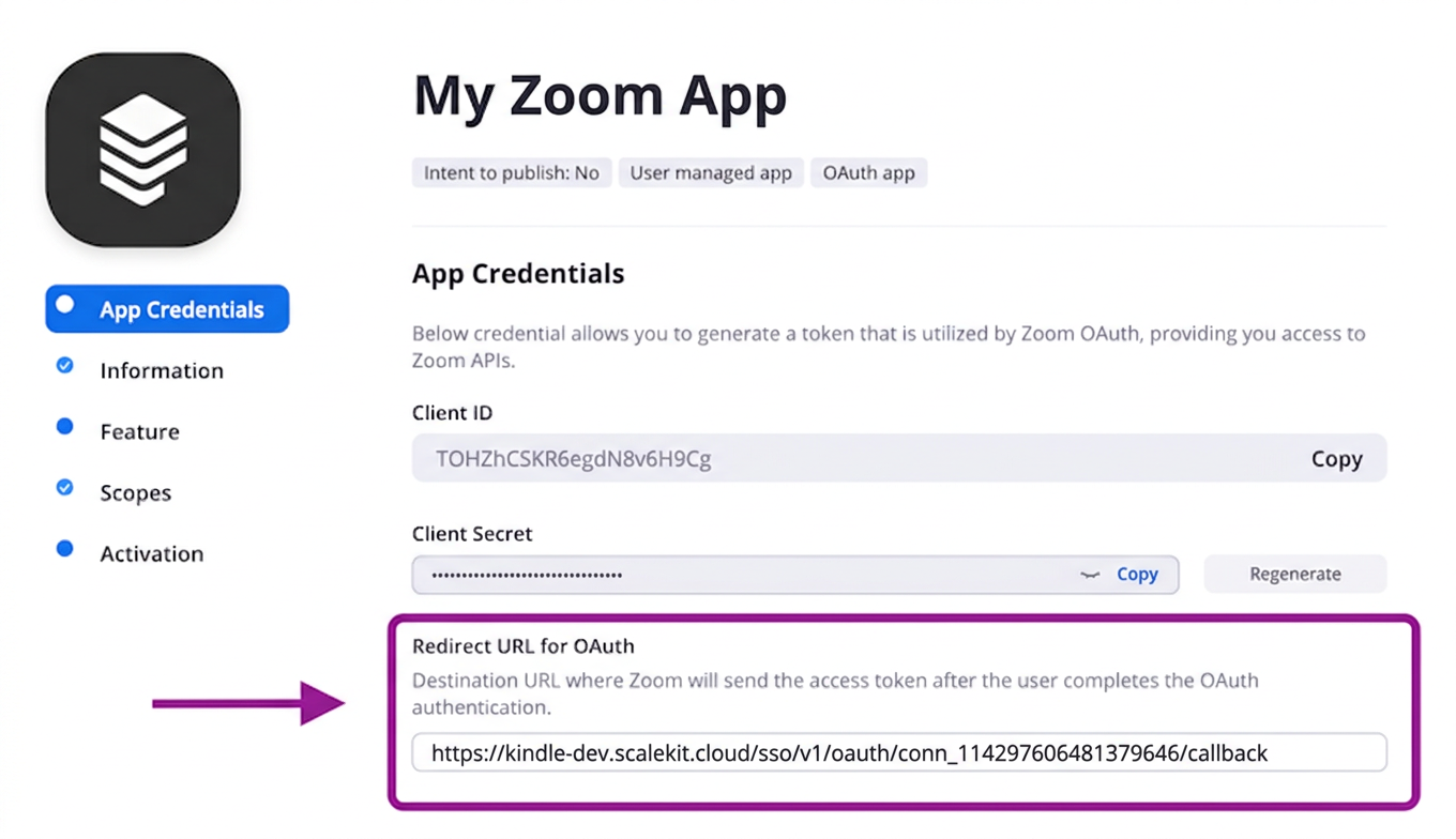 Add redirect URL in Zoom App Marketplace