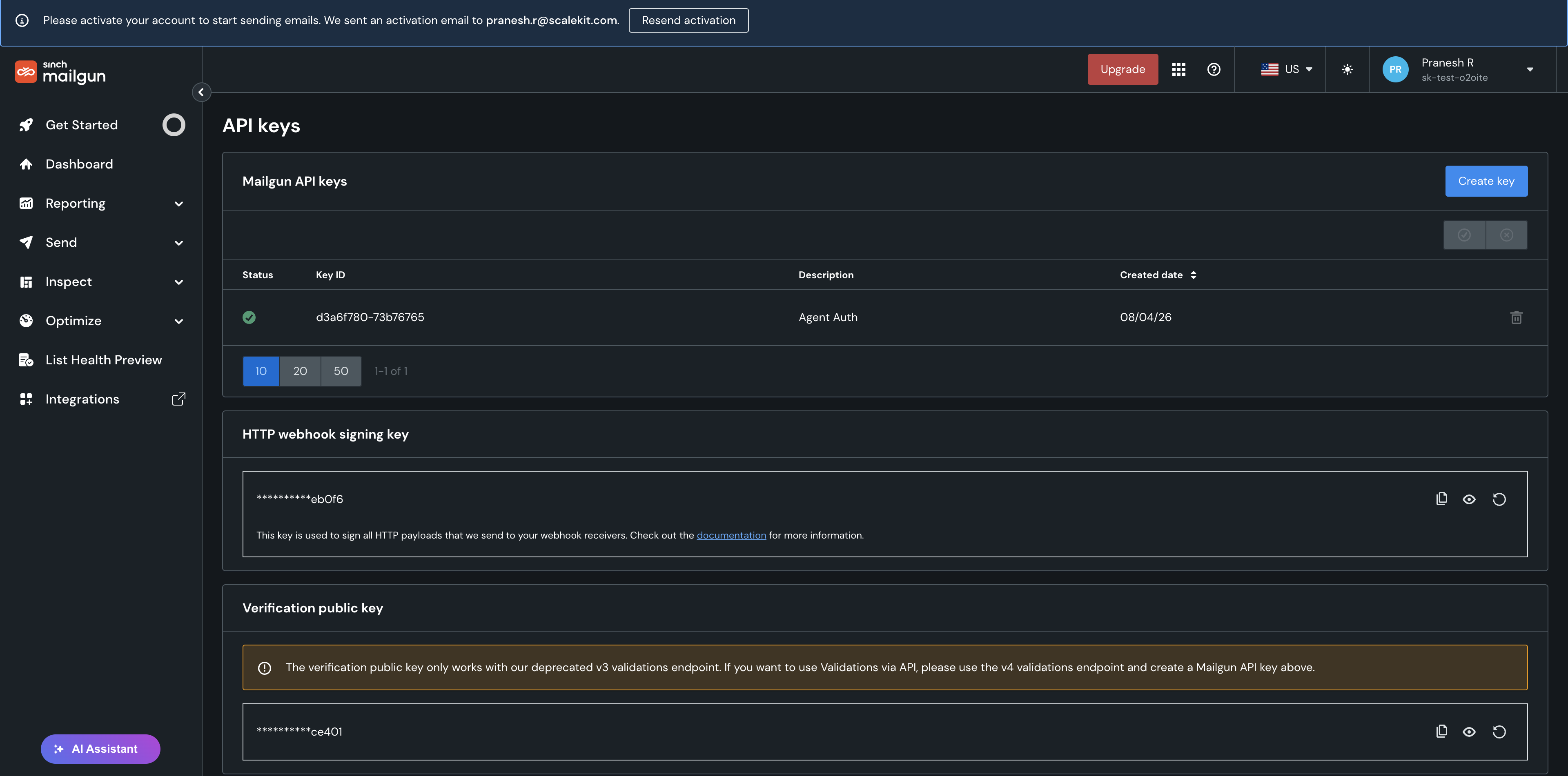 Mailgun API keys