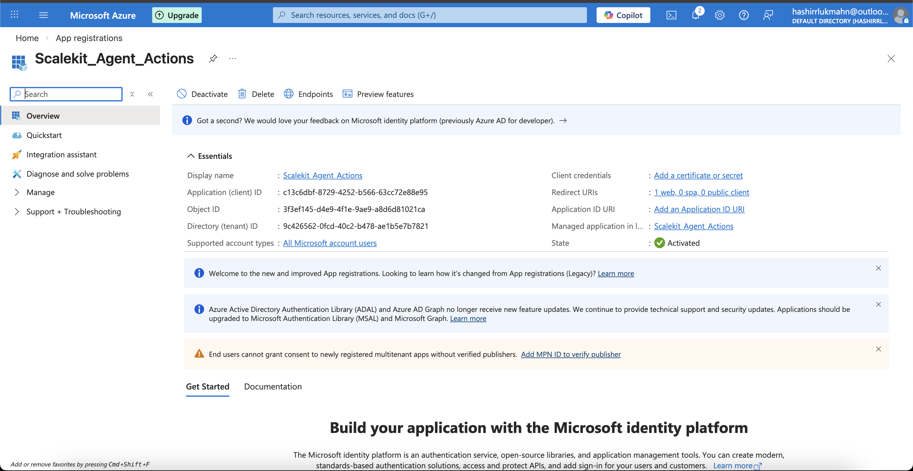 Copy the Application (client) ID from the Azure app overview