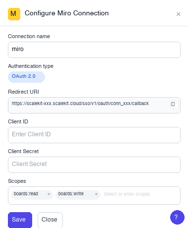 Copy the redirect URI from Scalekit dashboard