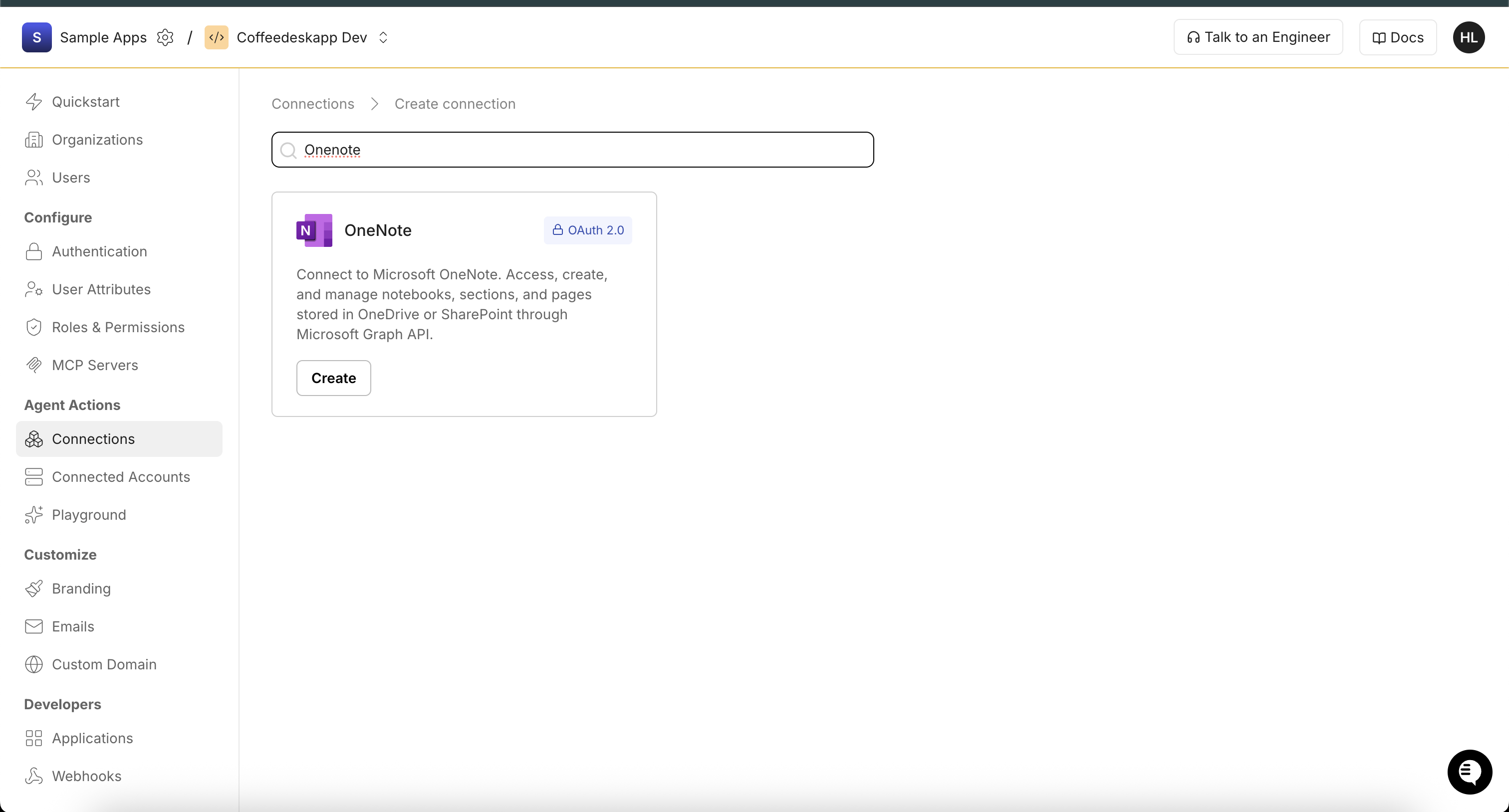 Search for OneNote and create a new connection