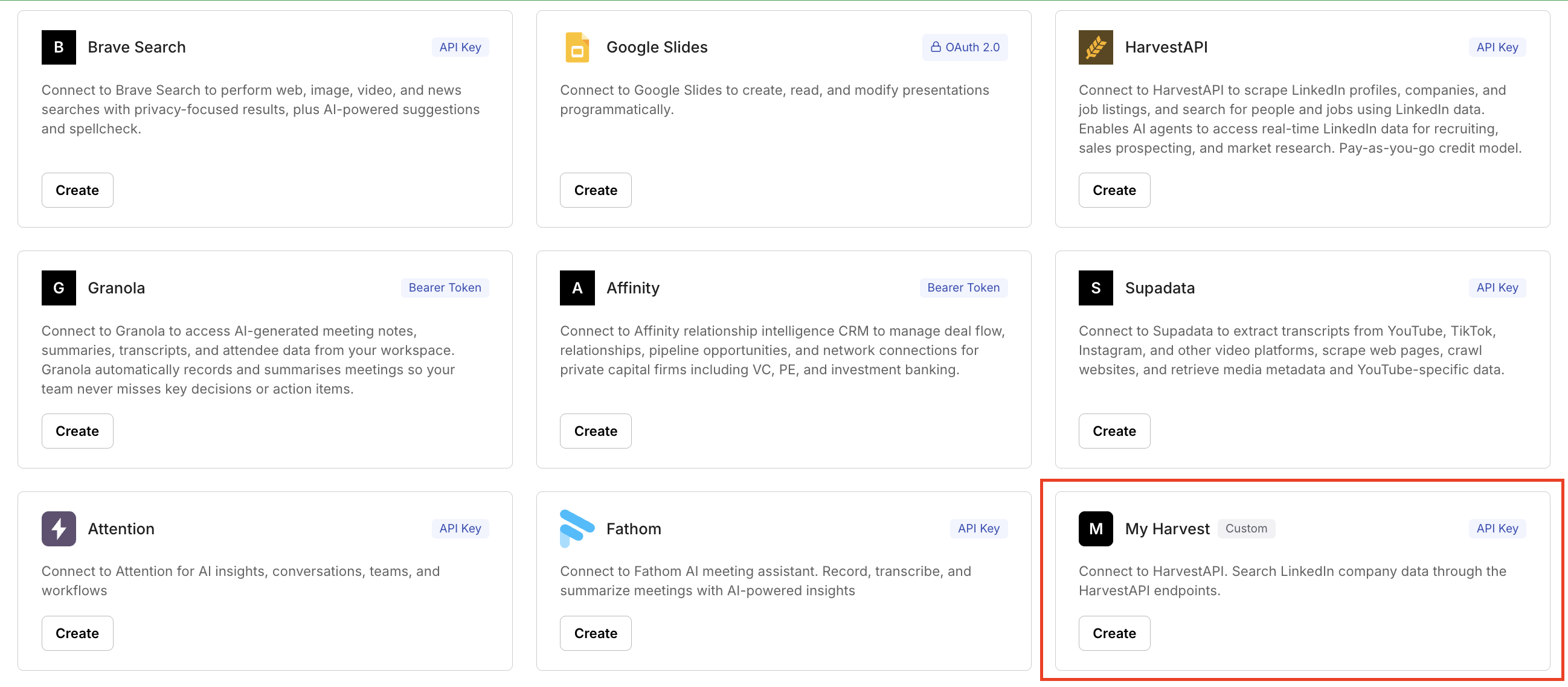 Custom connector shown alongside built-in connectors in the connector selection view