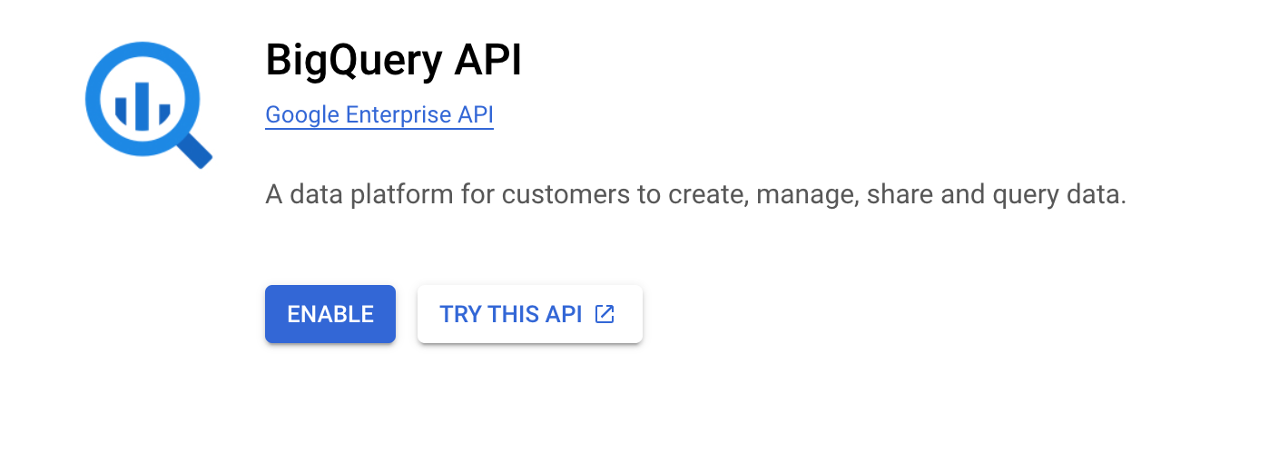 Enable BigQuery API in Google Cloud Console