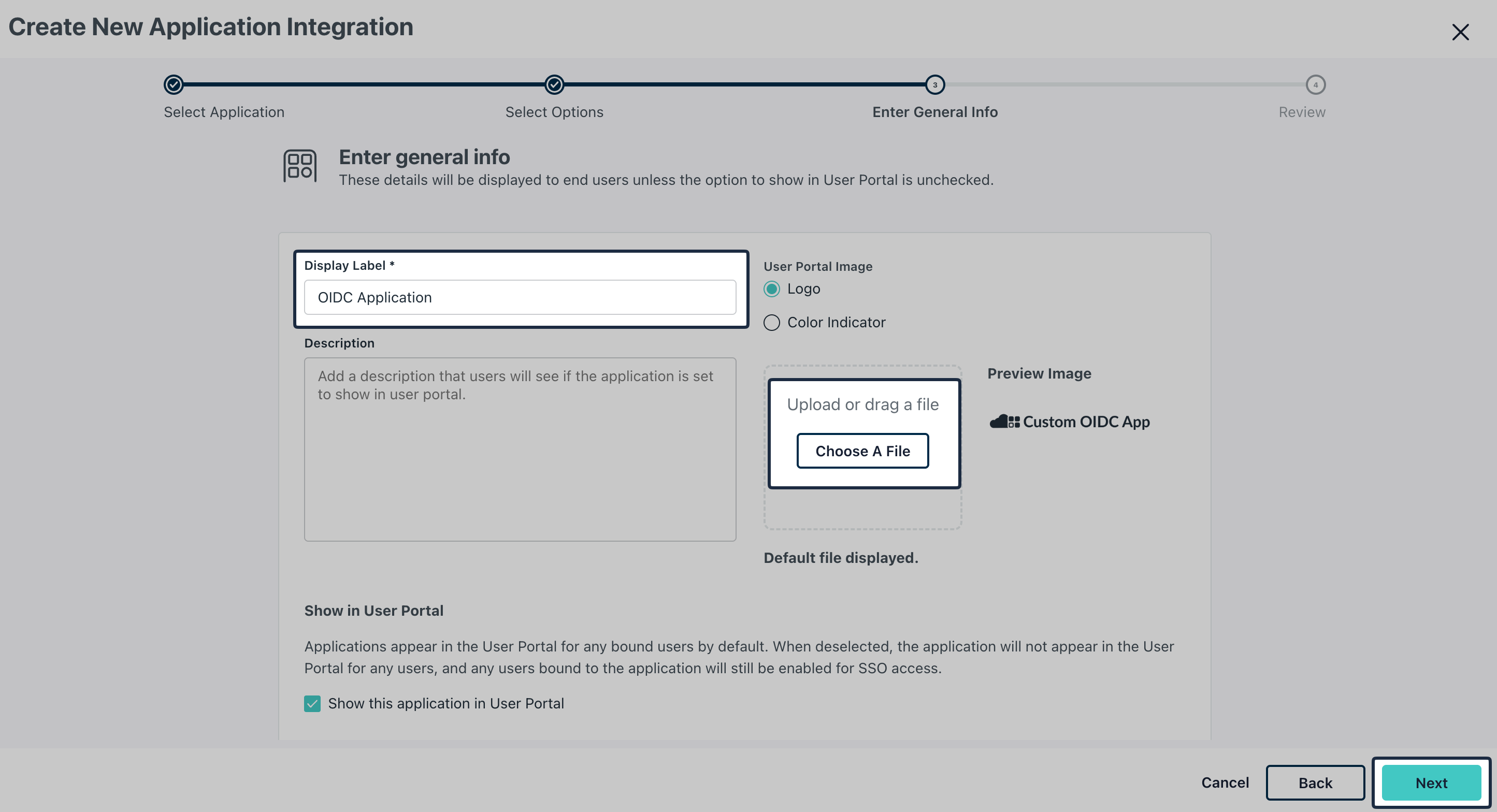 Enter general information for the JumpCloud OIDC application