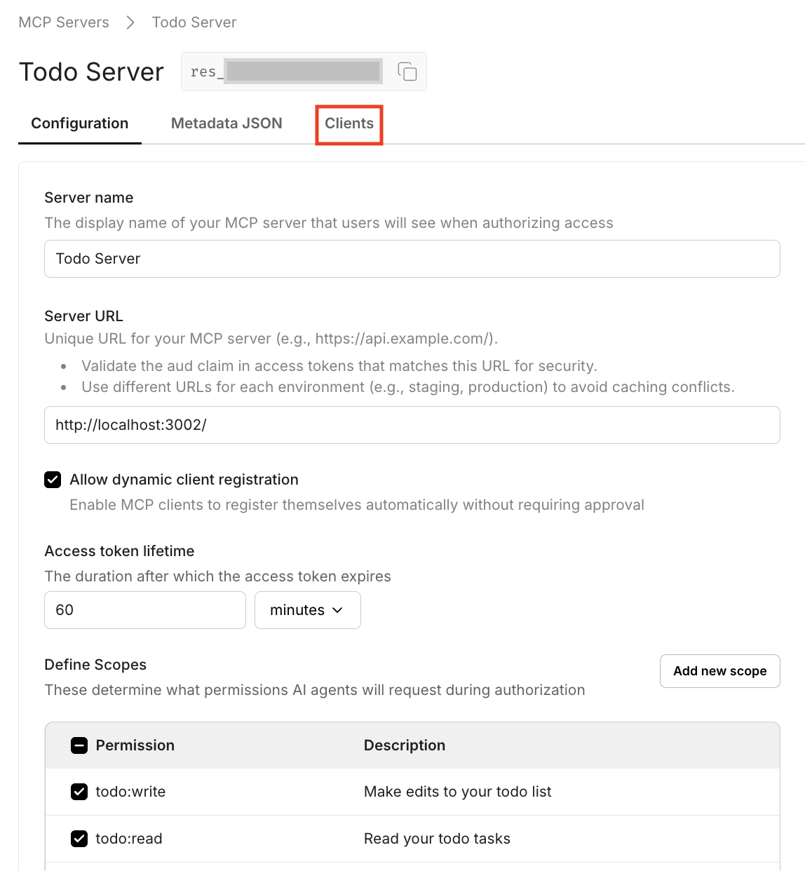 Clients tab