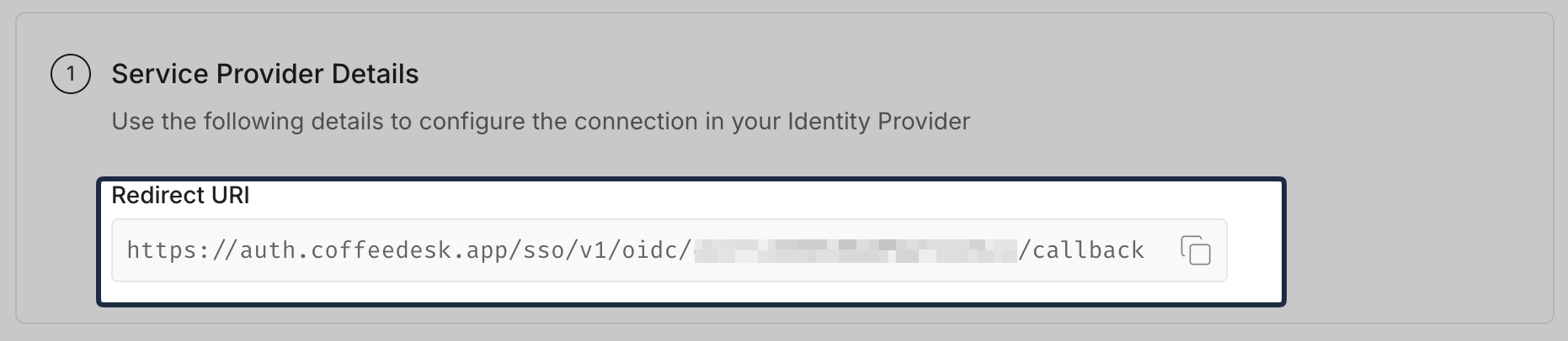SSO Configuration Portal showing the OneLogin OIDC Redirect URI