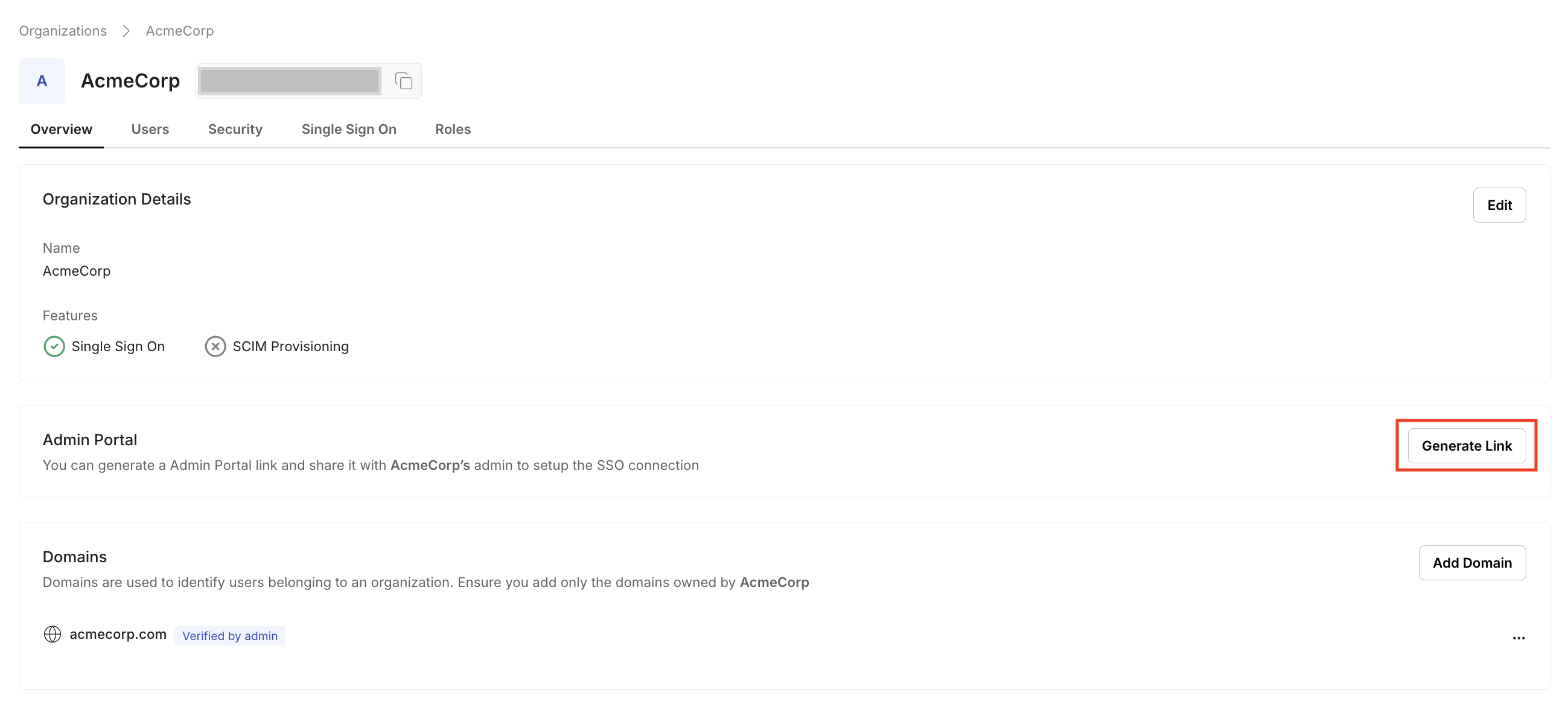Organization Generate Admin Portal Link