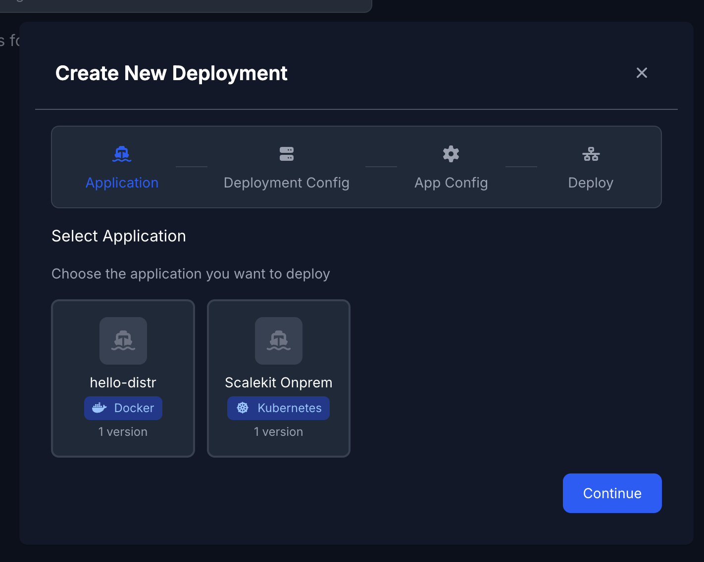 Create New Deployment: select Scalekit Onprem
