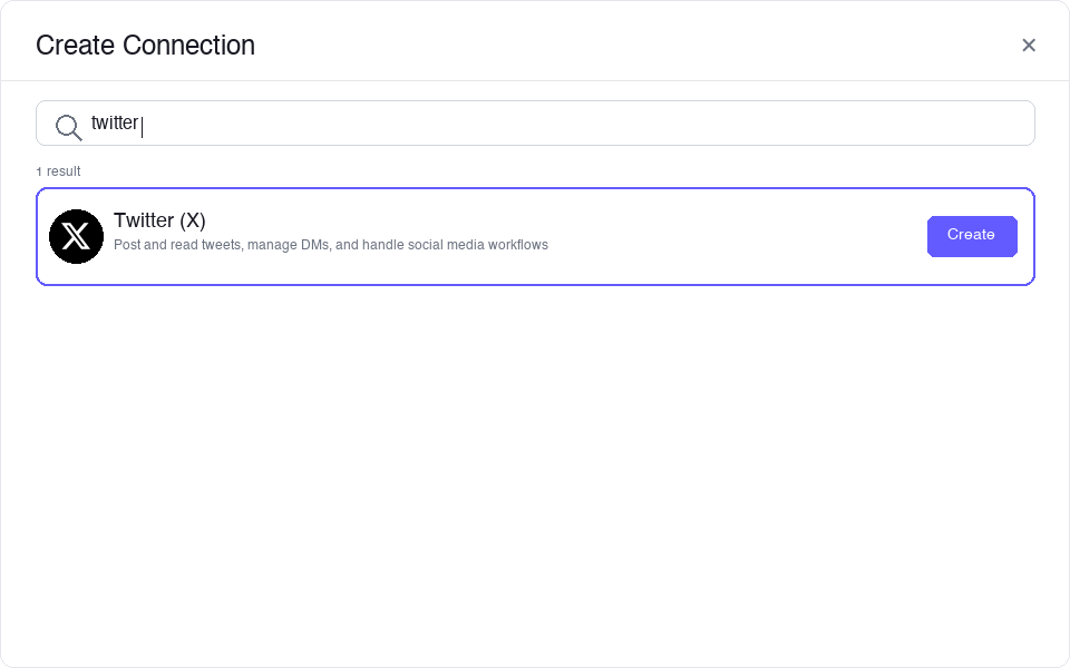 Search for Twitter and create a new connection in Scalekit Agent Auth