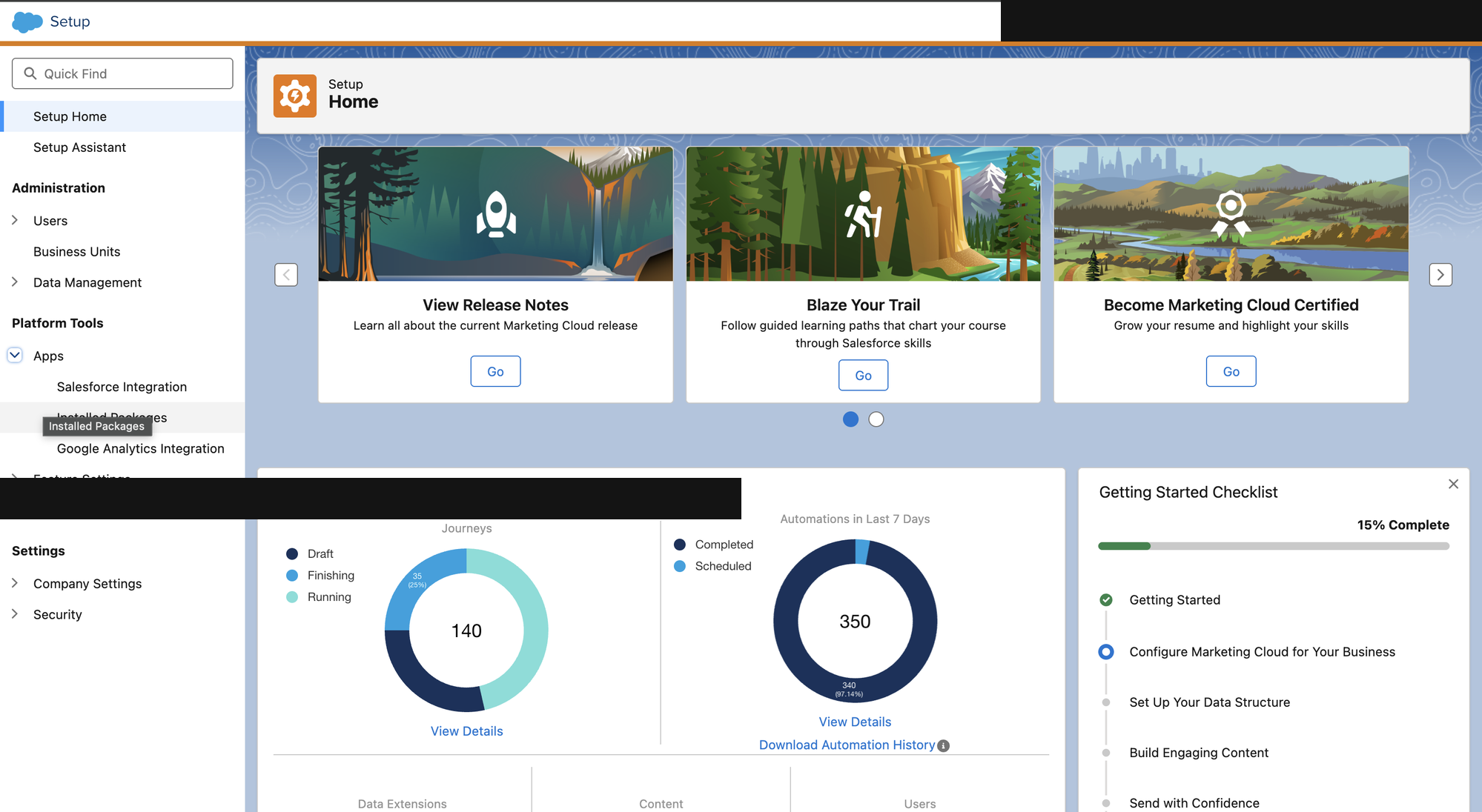 Setup Home page with Installed Packages highlighted under Platform Tools > Apps