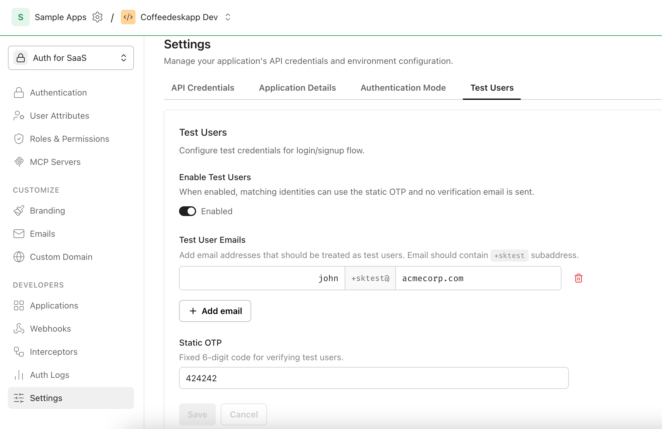 Testing User Names Test users | Scalekit Docs