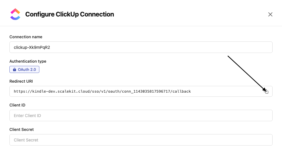 Copy redirect URI from Scalekit dashboard