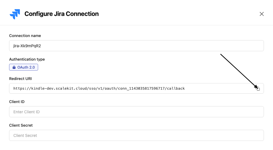 Copy redirect URI from Scalekit dashboard