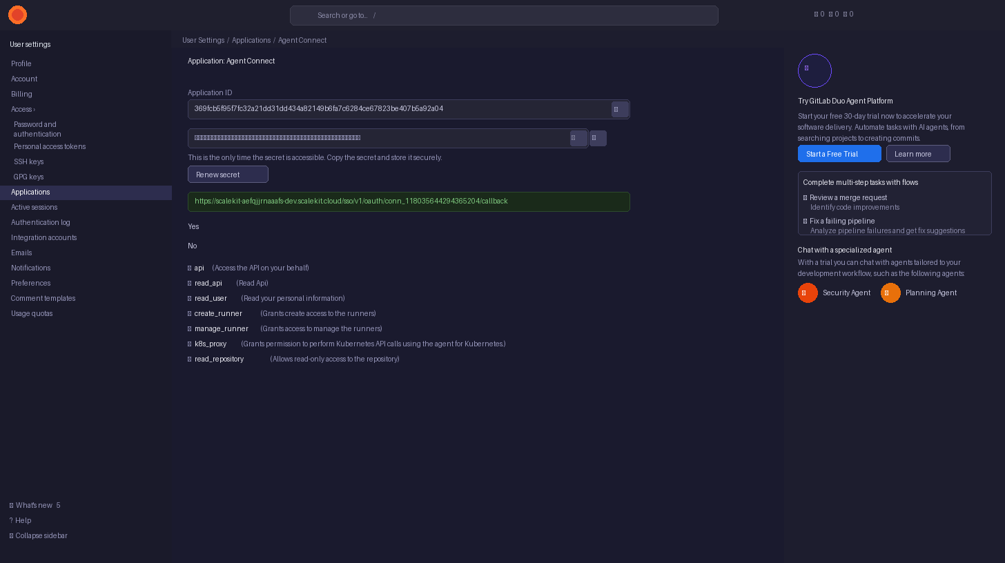 Copy redirect URI from Scalekit dashboard
