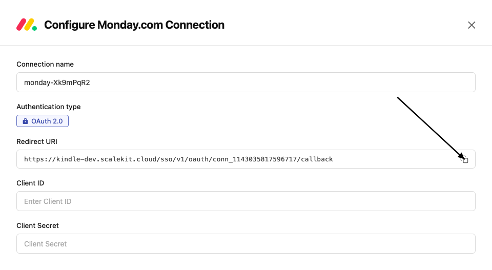 Copy redirect URI from Scalekit dashboard