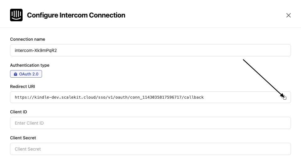 Copy redirect URI from Scalekit dashboard