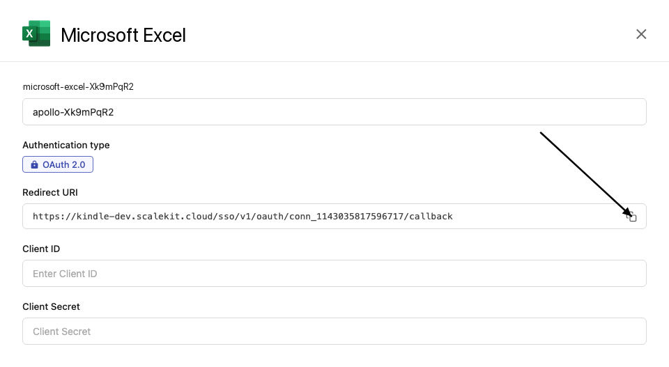 Copy redirect URI from Scalekit dashboard