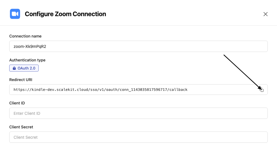 Copy redirect URI from Scalekit dashboard
