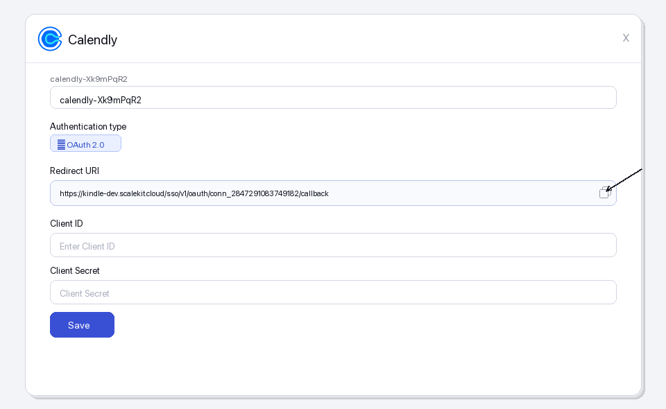 Copy the redirect URI from Scalekit dashboard