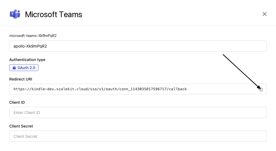 Copy redirect URI from Scalekit dashboard