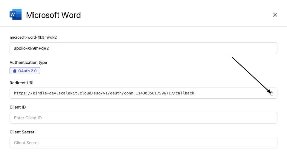 Copy redirect URI from Scalekit dashboard