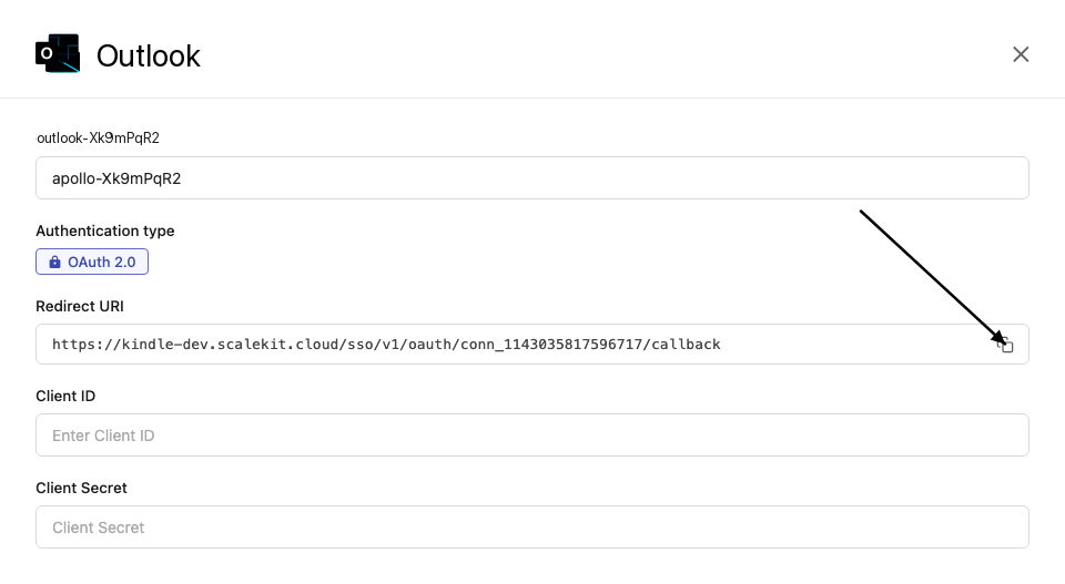 Copy redirect URI from Scalekit dashboard
