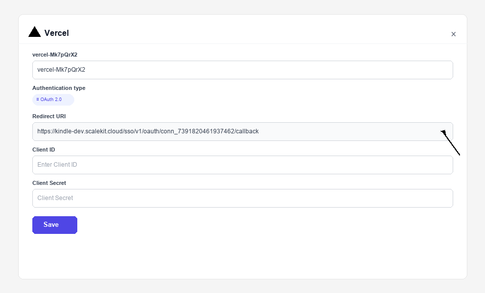Copy the redirect URI from the Scalekit dashboard