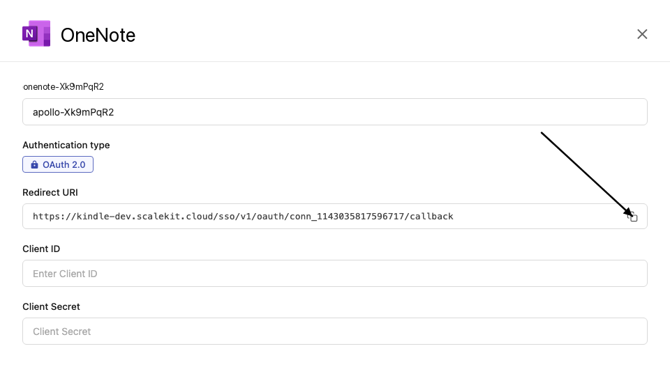 Copy redirect URI from Scalekit dashboard