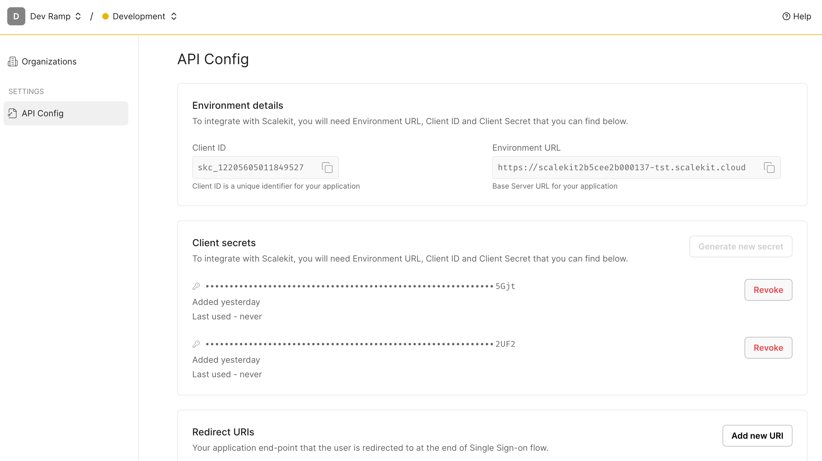 Add new Redirect URI in Scalekit Dashboard