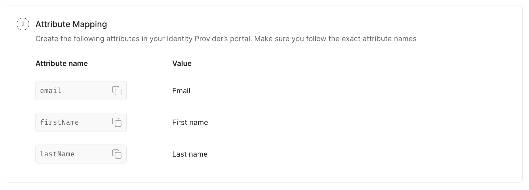 Attribute mapping from SSO Configuration Portal
